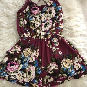 Maroon romper with floral print